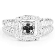 Bids.com 0.19 Carat Genuine Black Diamond and White Diamond .925 Sterling Silver Ring Rings