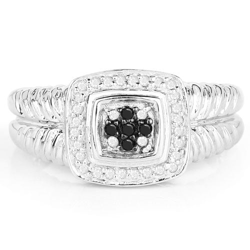 Bids.com 0.19 Carat Genuine Black Diamond and White Diamond .925 Sterling Silver Ring Rings
