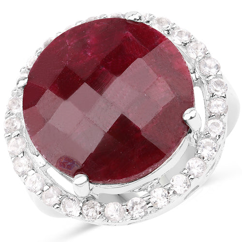 Bids.com 13.10 Carat Dyed Ruby and White Topaz .925 Sterling Silver Ring Rings