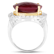 Bids.com 13.10 Carat Dyed Ruby and White Topaz .925 Sterling Silver Ring Rings