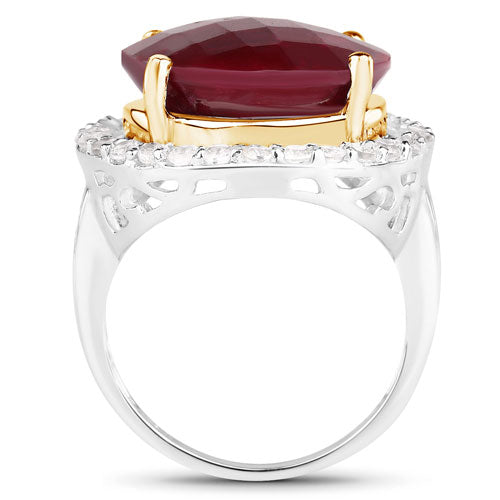 Bids.com 13.10 Carat Dyed Ruby and White Topaz .925 Sterling Silver Ring Rings