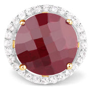 Bids.com 13.10 Carat Dyed Ruby and White Topaz .925 Sterling Silver Ring Rings