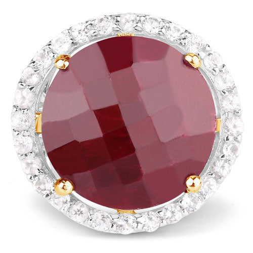 Bids.com 13.10 Carat Dyed Ruby and White Topaz .925 Sterling Silver Ring Rings