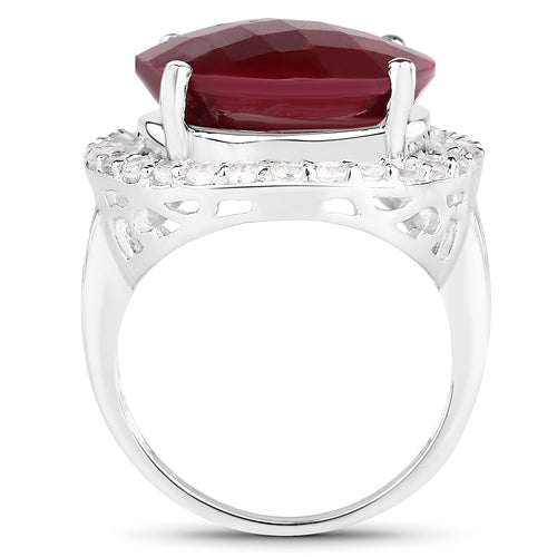 Bids.com 13.10 Carat Dyed Ruby and White Topaz .925 Sterling Silver Ring Rings
