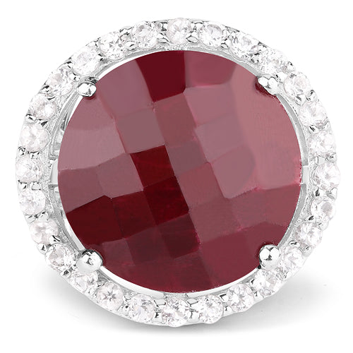 Bids.com 13.10 Carat Dyed Ruby and White Topaz .925 Sterling Silver Ring Rings