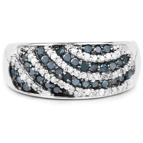 Bids.com 0.62 Carat Genuine Blue Diamond and White Diamond .925 Sterling Silver Ring Rings