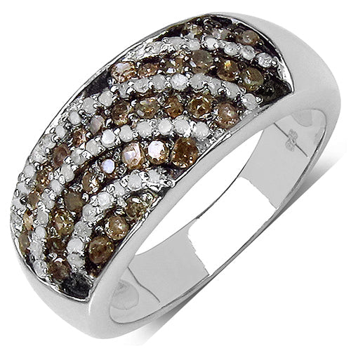Bids.com 0.64 Carat Genuine Champagne Diamond & White Diamond .925 Sterling Silver Ring Rings