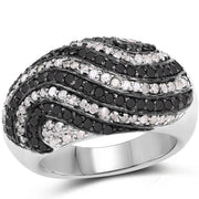 Bids.com 1.26 Carat Genuine Black Diamond and White Diamond .925 Sterling Silver Ring Rings