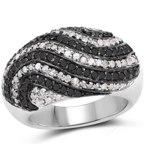 Bids.com 1.26 Carat Genuine Black Diamond and White Diamond .925 Sterling Silver Ring Rings
