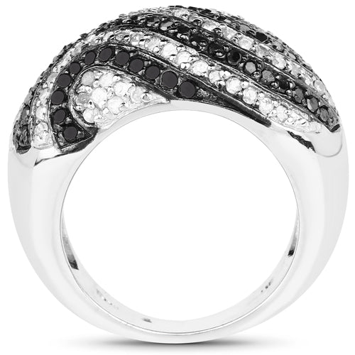 Bids.com 1.26 Carat Genuine Black Diamond and White Diamond .925 Sterling Silver Ring Rings