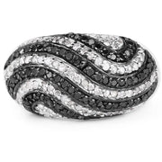 Bids.com 1.26 Carat Genuine Black Diamond and White Diamond .925 Sterling Silver Ring Rings