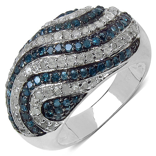 Bids.com 1.34 Carat Genuine Blue Diamond & White Diamond .925 Sterling Silver Ring Rings