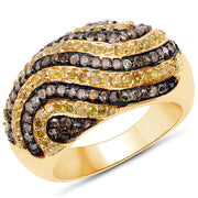 Bids.com 14K Yellow Gold Plated 1.19 Carat Genuine Champagne Diamond and Yellow Diamond .925 Sterling Silver Ring Rings