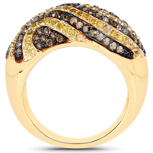 Bids.com 14K Yellow Gold Plated 1.19 Carat Genuine Champagne Diamond and Yellow Diamond .925 Sterling Silver Ring Rings
