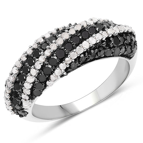 Bids.com 1.25 Carat Genuine Black Diamond & White Diamond .925 Sterling Silver Ring Rings