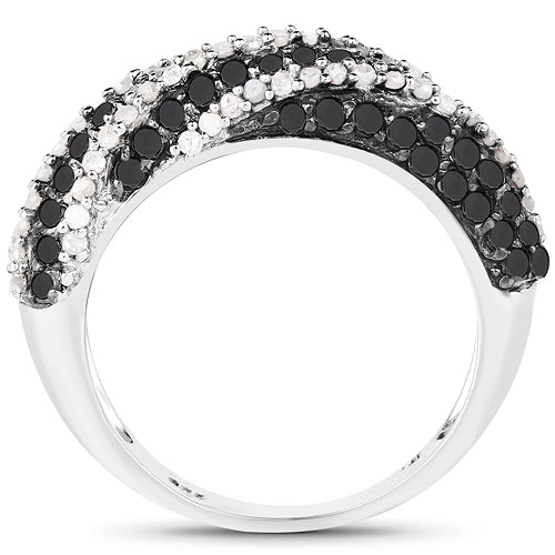 Bids.com 1.25 Carat Genuine Black Diamond & White Diamond .925 Sterling Silver Ring Rings