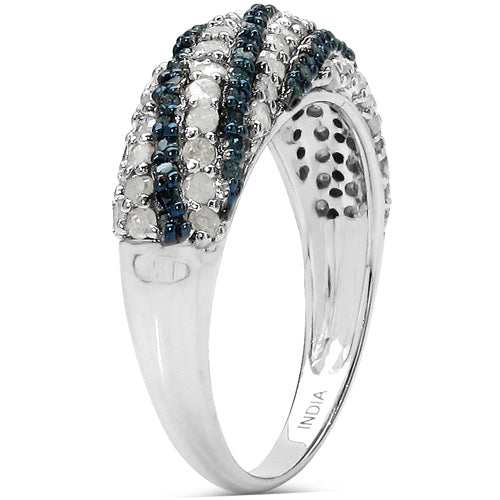 Bids.com 1.25 Carat Genuine Blue Diamond and White Diamond .925 Sterling Silver Ring Rings