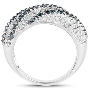 Bids.com 1.25 Carat Genuine Blue Diamond & White Diamond .925 Sterling Silver Ring Rings
