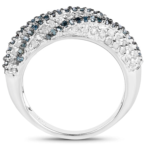 Bids.com 1.25 Carat Genuine Blue Diamond & White Diamond .925 Sterling Silver Ring Rings