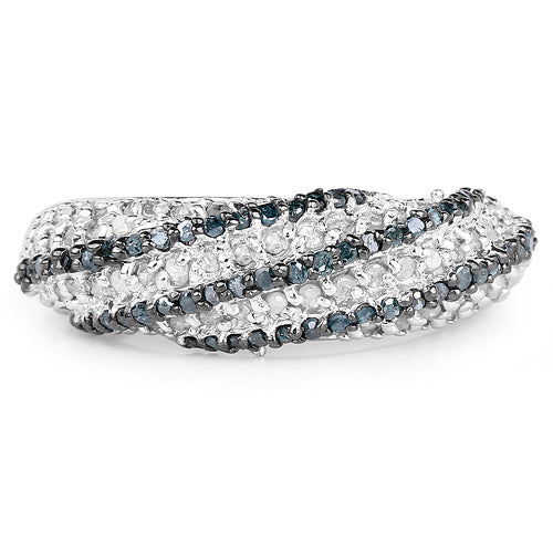 Bids.com 1.25 Carat Genuine Blue Diamond & White Diamond .925 Sterling Silver Ring Rings