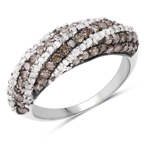 Bids.com 1.25 Carat Genuine Champagne Diamond & White Diamond .925 Sterling Silver Ring Rings