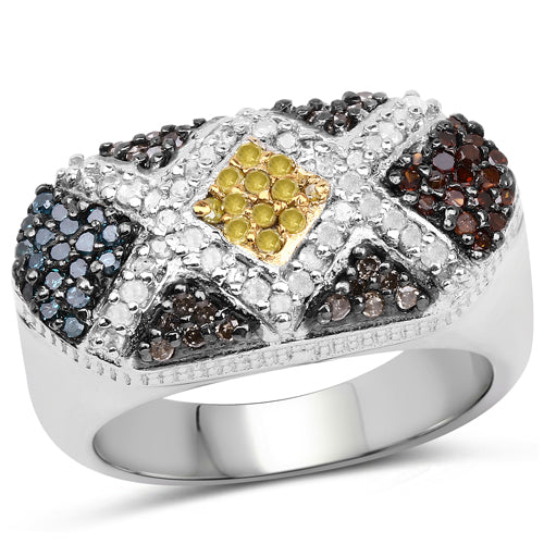 Bids.com 0.61 Carat Genuine Multi Diamond .925 Sterling Silver Ring Rings