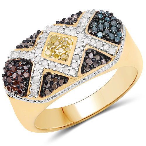 Bids.com 14K Yellow Gold Plated 0.61 Carat Genuine Multi Diamond .925 Sterling Silver Ring Rings