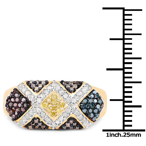 Bids.com 14K Yellow Gold Plated 0.61 Carat Genuine Multi Diamond .925 Sterling Silver Ring Rings