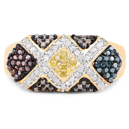 Bids.com 14K Yellow Gold Plated 0.61 Carat Genuine Multi Diamond .925 Sterling Silver Ring Rings