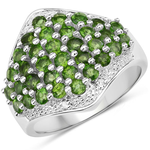 Bids.com 2.41 Carat Genuine Chrome Diopside and White Topaz .925 Sterling Silver Ring Rings