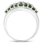 Bids.com 2.41 Carat Genuine Chrome Diopside and White Topaz .925 Sterling Silver Ring Rings