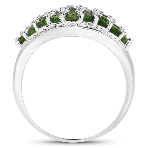 Bids.com 2.41 Carat Genuine Chrome Diopside and White Topaz .925 Sterling Silver Ring Rings
