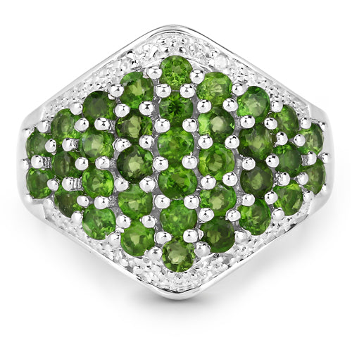 Bids.com 2.41 Carat Genuine Chrome Diopside and White Topaz .925 Sterling Silver Ring Rings