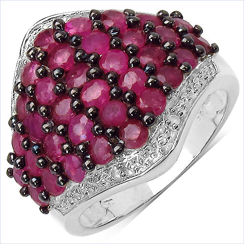 Bids.com 2.76 Carat Genuine Ruby & White Topaz .925 Sterling Silver Ring Rings
