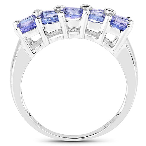 Bids.com 1.76 Carat Genuine Tanzanite and White Sapphire .925 Sterling Silver Ring Rings