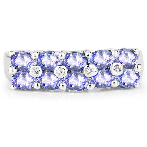 Bids.com 1.76 Carat Genuine Tanzanite and White Sapphire .925 Sterling Silver Ring Rings
