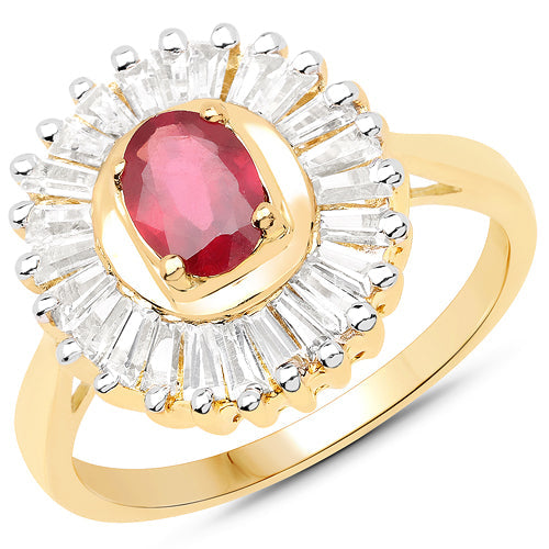 Bids.com 14K Yellow Gold Plated 2.44 Carat Glass Filled Ruby and White Topaz .925 Sterling Silver Ring Rings