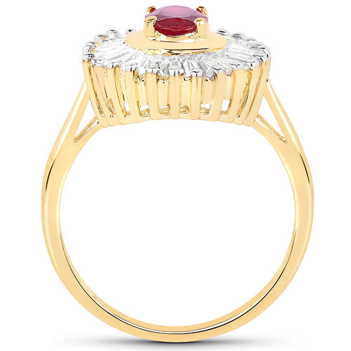 Bids.com 14K Yellow Gold Plated 2.44 Carat Glass Filled Ruby and White Topaz .925 Sterling Silver Ring Rings