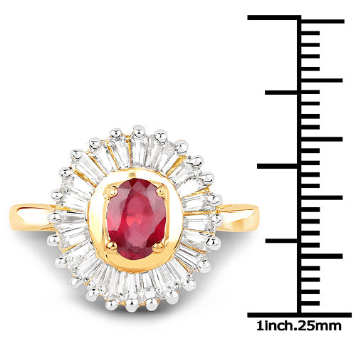 Bids.com 14K Yellow Gold Plated 2.44 Carat Glass Filled Ruby and White Topaz .925 Sterling Silver Ring Rings