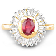 Bids.com 14K Yellow Gold Plated 2.44 Carat Glass Filled Ruby and White Topaz .925 Sterling Silver Ring Rings