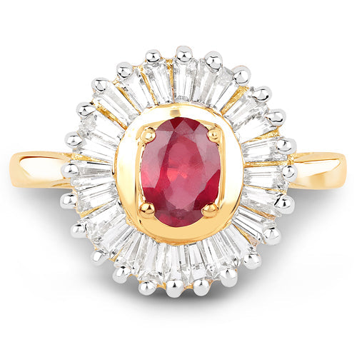 Bids.com 14K Yellow Gold Plated 2.44 Carat Glass Filled Ruby and White Topaz .925 Sterling Silver Ring Rings
