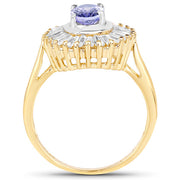 Bids.com 14K Yellow Gold Plated 2.16 Carat Genuine Tanzanite & White Topaz .925 Sterling Silver Ring Rings