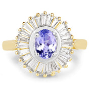 Bids.com 14K Yellow Gold Plated 2.16 Carat Genuine Tanzanite & White Topaz .925 Sterling Silver Ring Rings