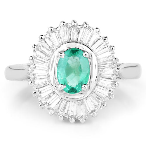 Bids.com 2.16 Carat Genuine Zambian Emerald and White Topaz .925 Sterling Silver Ring Rings