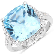 Bids.com 7.18 Carat Genuine Blue Topaz and White Topaz .925 Sterling Silver Ring Rings