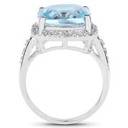 Bids.com 7.18 Carat Genuine Blue Topaz and White Topaz .925 Sterling Silver Ring Rings