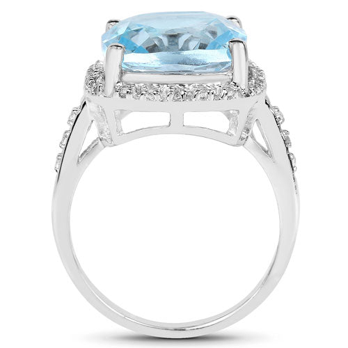 Bids.com 7.18 Carat Genuine Blue Topaz and White Topaz .925 Sterling Silver Ring Rings