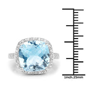 Bids.com 7.18 Carat Genuine Blue Topaz and White Topaz .925 Sterling Silver Ring Rings