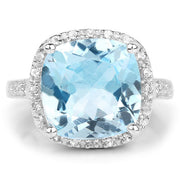 Bids.com 7.18 Carat Genuine Blue Topaz and White Topaz .925 Sterling Silver Ring Rings