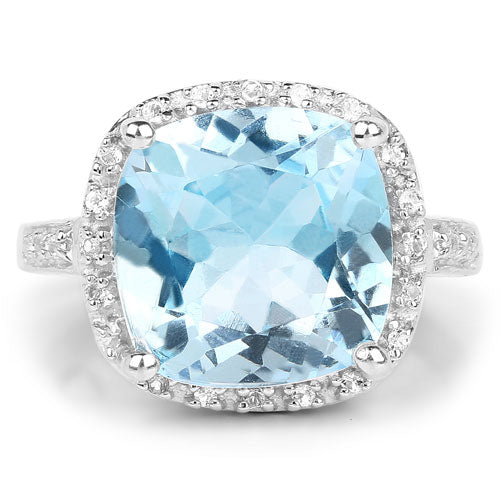 Bids.com 7.18 Carat Genuine Blue Topaz and White Topaz .925 Sterling Silver Ring Rings